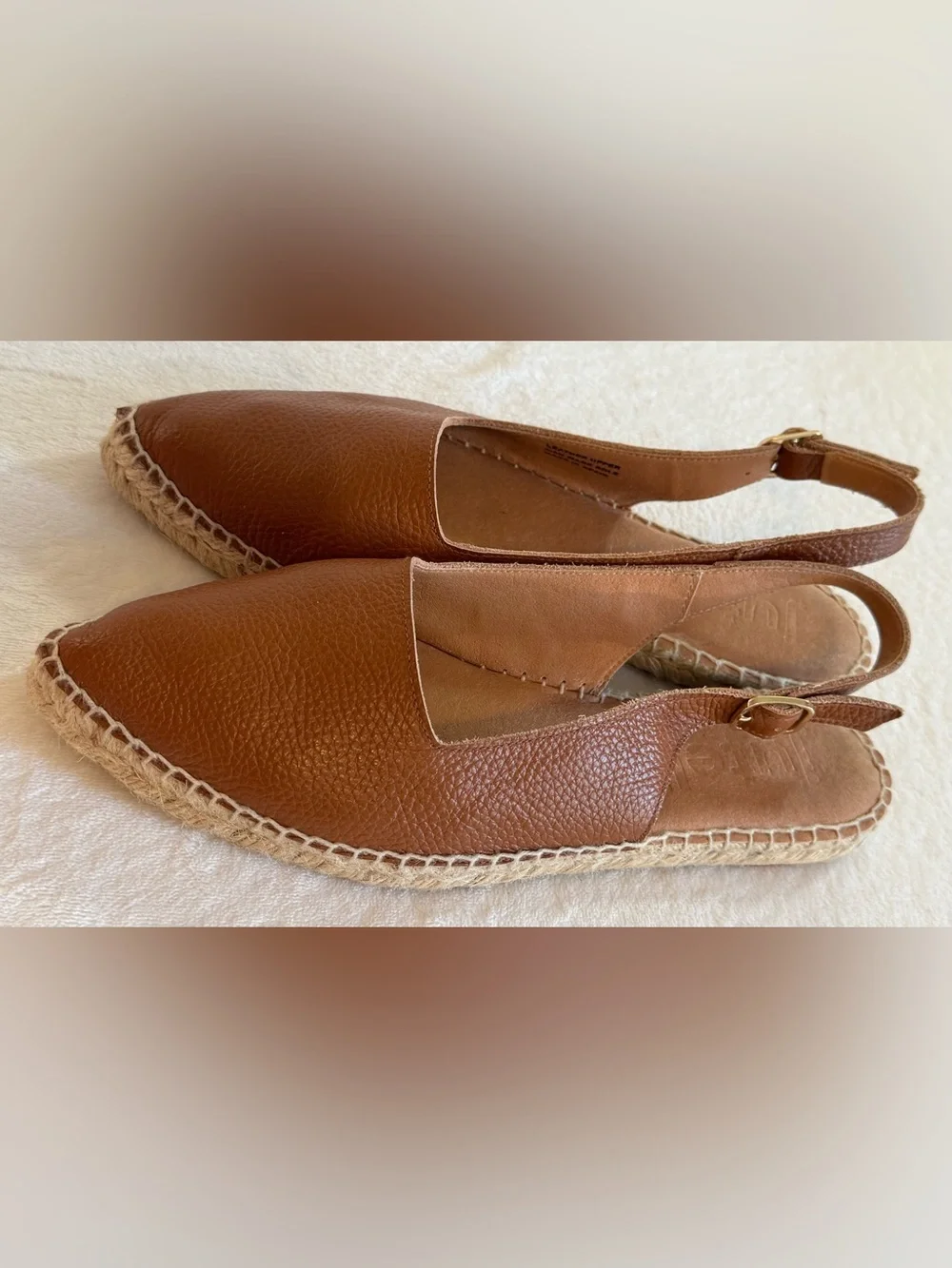 Jutelia Women’s Brown Leather Slingback Flat Espadrille Sandals Size 39 / US 8.5